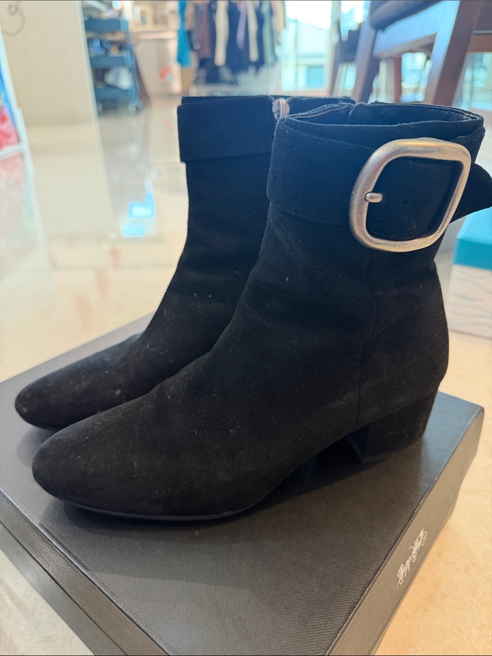Coach Black Suede Ankle Boots with Buckle